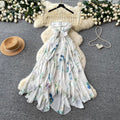 Vacation style halter floral backlessdress women's summerrufflesasymmetrical sleeveless fairy waist long skirt