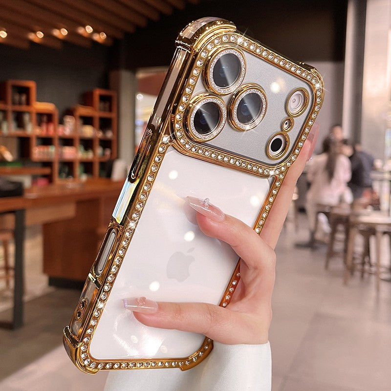 apple 17 pro max rhinestone phone case - four-corner full coverage, iphone 15 electroplated premium design