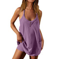 new women's casual solid color camisole v-neck button-up sleeveless dress set for cross-border