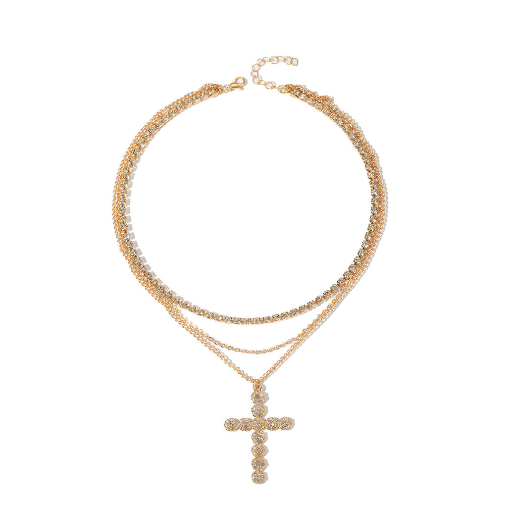 Full diamond cross necklace wholesale cross-border accessible luxury niche design pendant women's retro stacked high-end jewelry