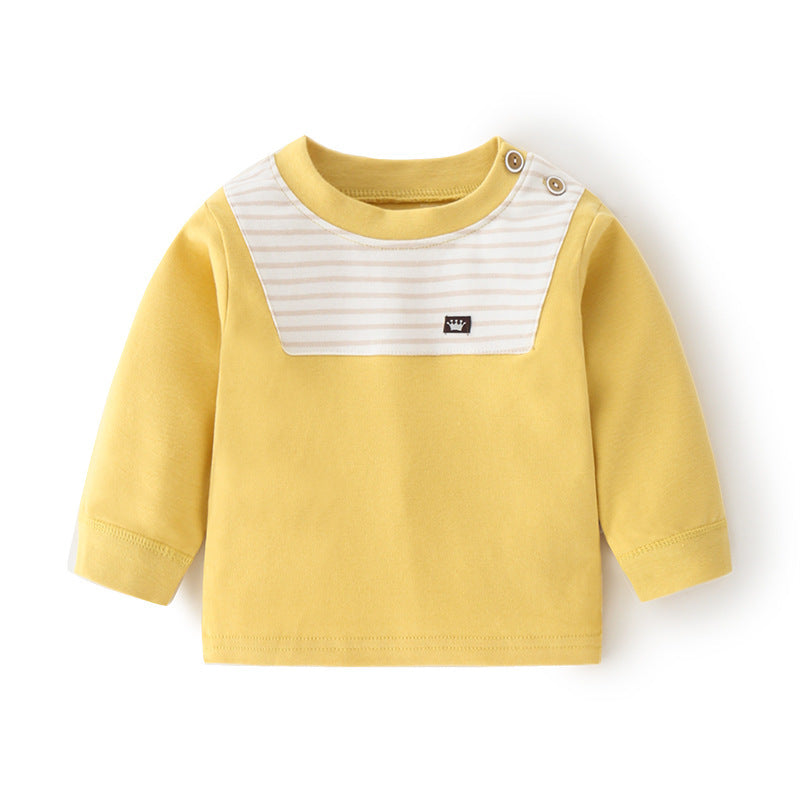 Babylon baby autumn clothes baby pure cotton home retropure cottonspring & fallintimates bottom shirt children's clothing shoulder open t-shirt