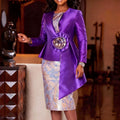 New arrivalfashion silmdress elegance jacquard patchwork satin lotus leaf sleeves waist asymmetrical hip-hugging dress