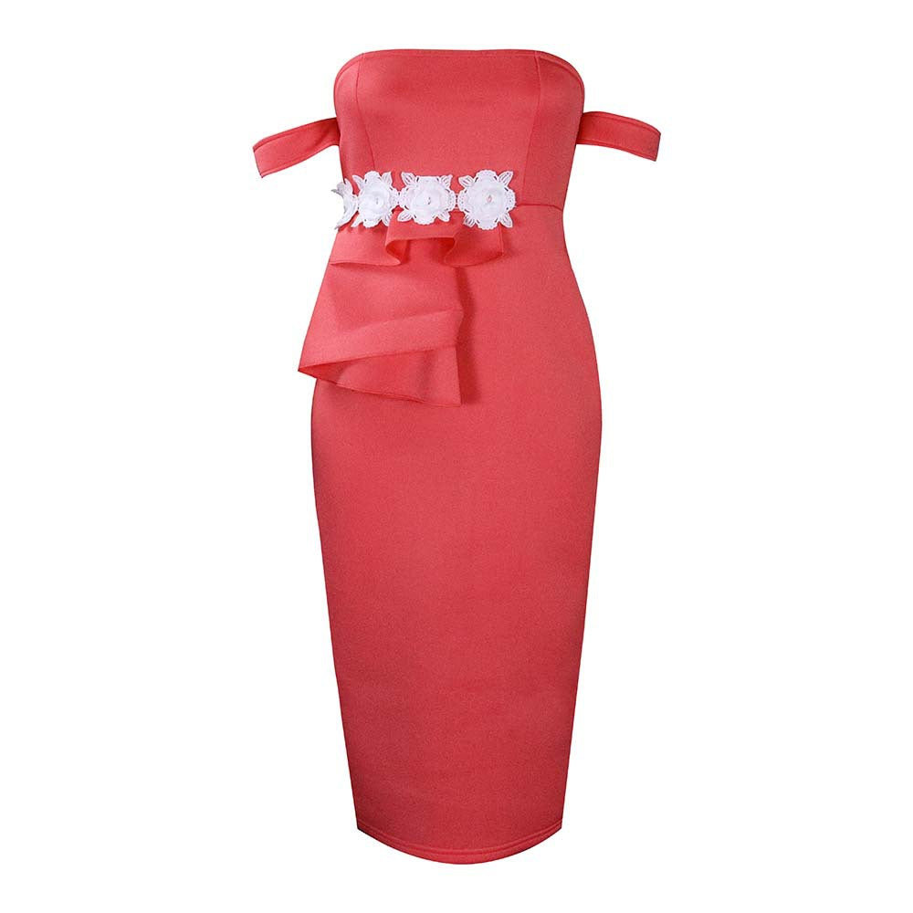 D256 banquet dress  summer new arrival: elegant, sexy, strapless, off-the-shoulder, socialite-style, cross-border fashion dress (us/eu)