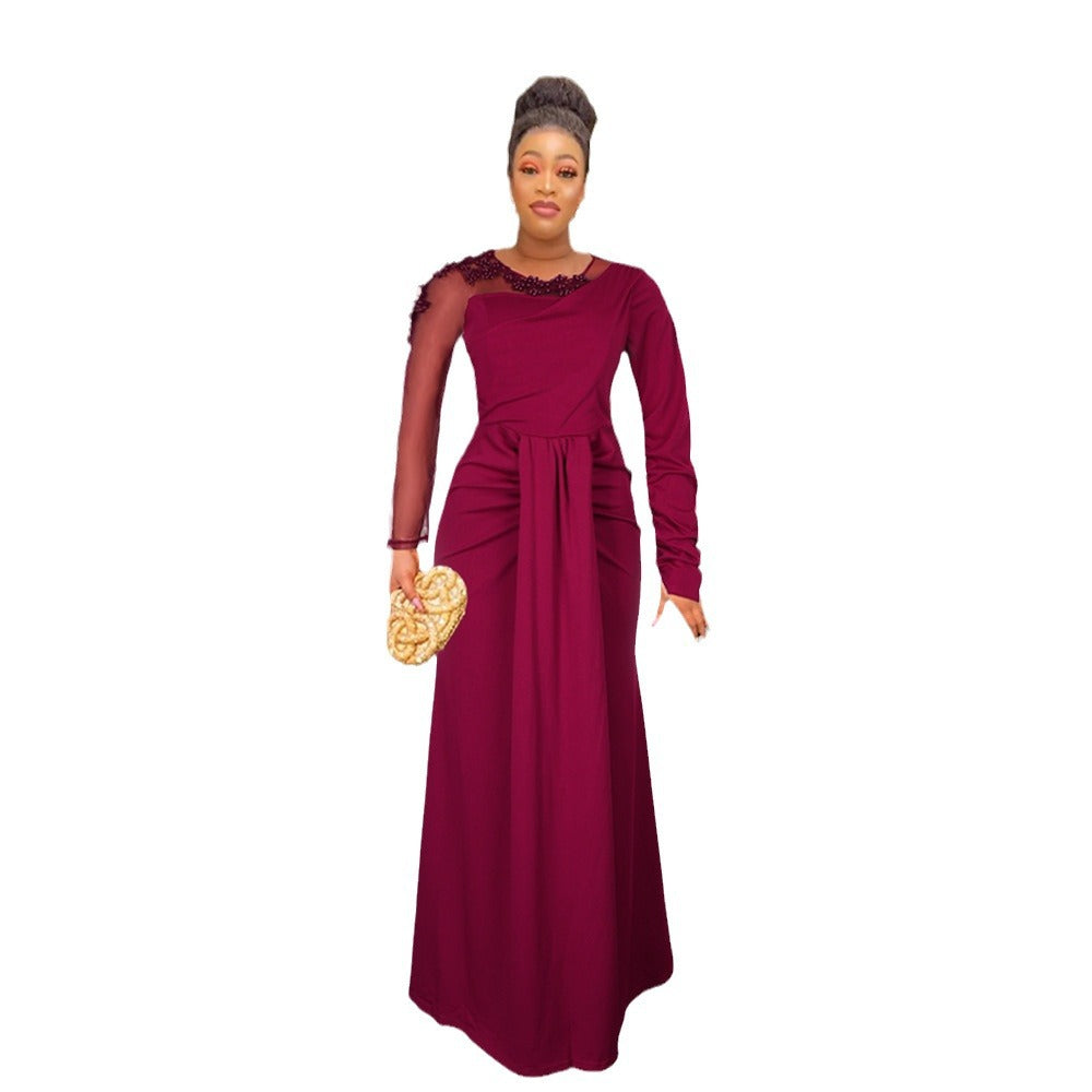 new bridesmaid dresses cross-border e-commerce african women's long sleeve maxi dress  train evening gown