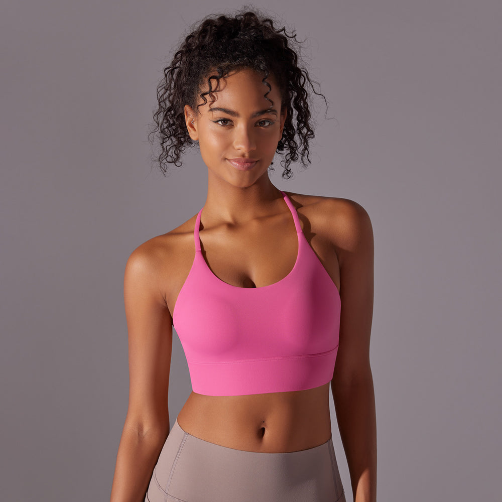 New arrival brushed double-sided nylon pure color beautiful back cross sling sports running fitness yoga wear sports intimates women