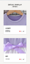 summer children's dress purple knitted flutter sleeve patchwork bowknot floral pattern girls' cute dress
