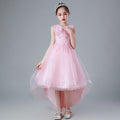 summer girls' tulle princess dress with train - sizes 3-13 years, mid-to-large children's formal dress, floral kids' dress