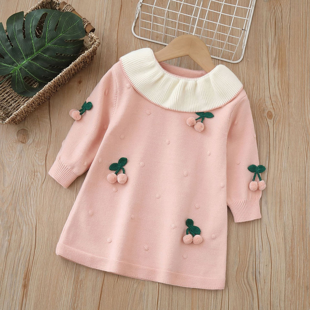 Girls' knit dress - new autumn/winter  collection - handmade floral knit dress for baby girls - sweet and stylish dress