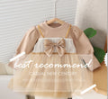Girls' autumn dress - toddler & little girl hepburn style fashionable dress - little girl's puff sleeve bowknot mesh skirt