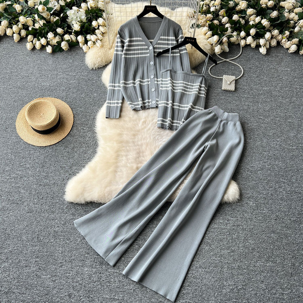 Gentle wind elegantstripesknittingcardiganoutwear with camisole fall and winternew arrivaleasiest for matchcasualpants