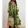 fashion  women's fashionlooselong sleevestie backv neckprinting large swing dress women's dress