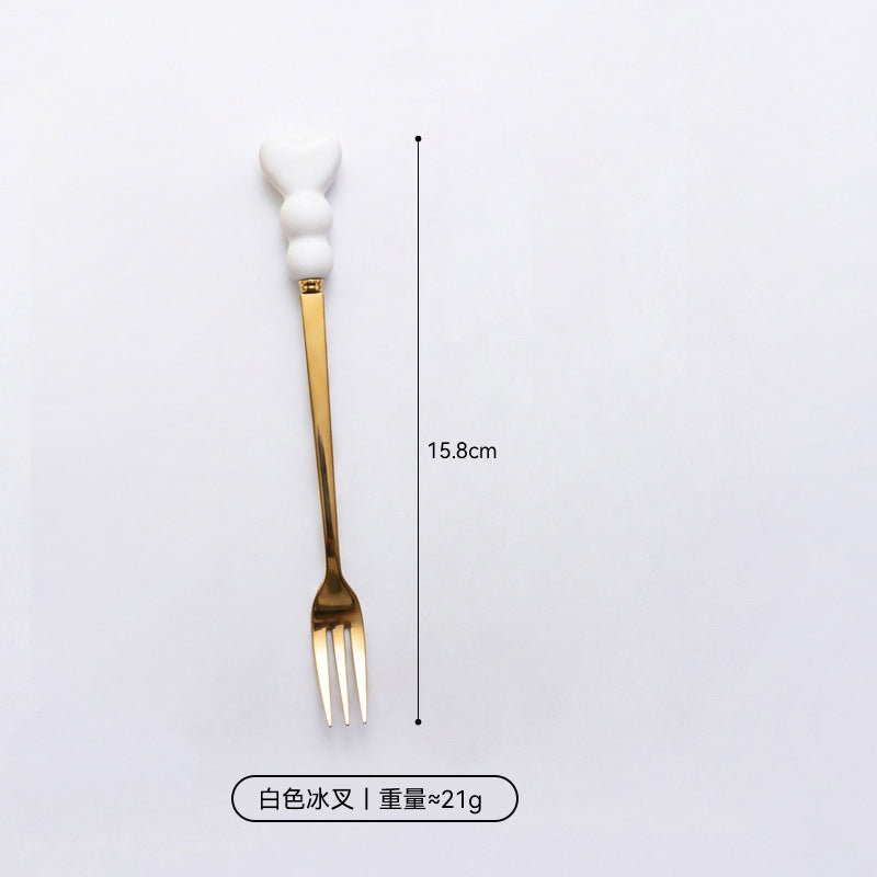 Wow, love handle dessert fork and spoon girl heart afternoon tea spoon high temperature resistant thickened ceramic handle fruit fork