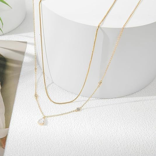 European and american style layered heart rhinestone pendant stainless steel necklace - women's high-end, light luxury clavicle chain wholesale