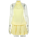 Fashion style insexportbacklesspure color women's clothing layered pleated loose a-line skirt halter high collar home dress