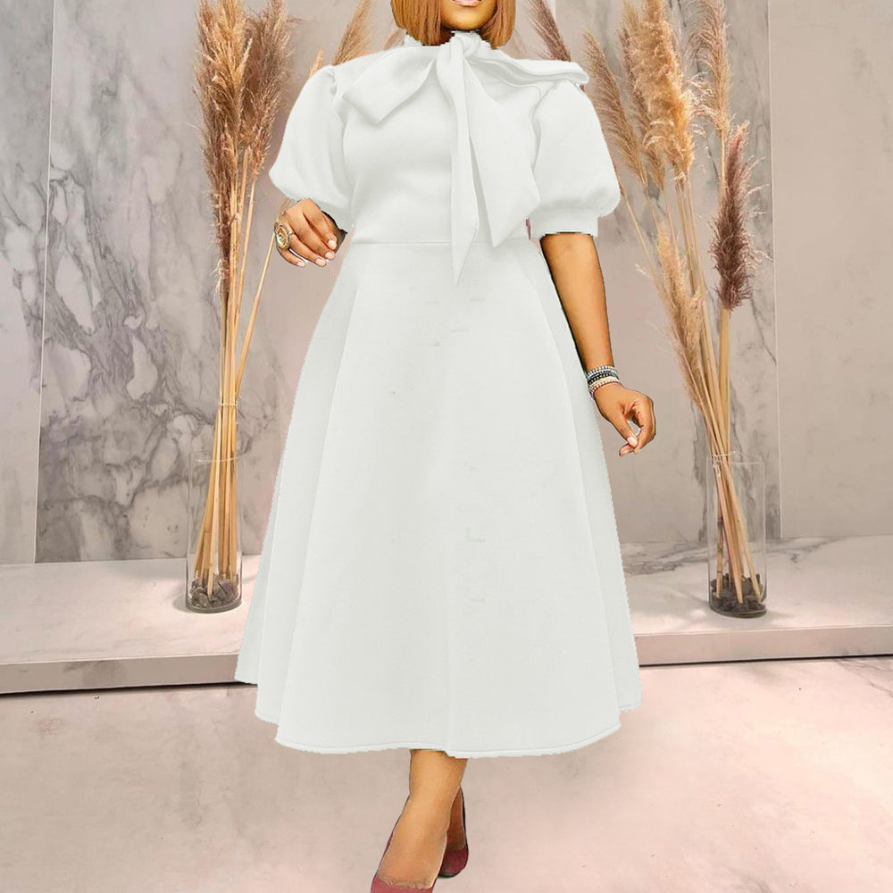 Plus size european and american women's clothing -  &  fashion: bubble sleeve, bow detail, maxi/midi length, export dress