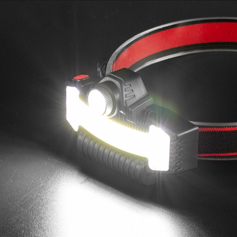 Cross-border new COB strong light headlight Type-C charging outdoor warning red and blue flash zoom LED headlight