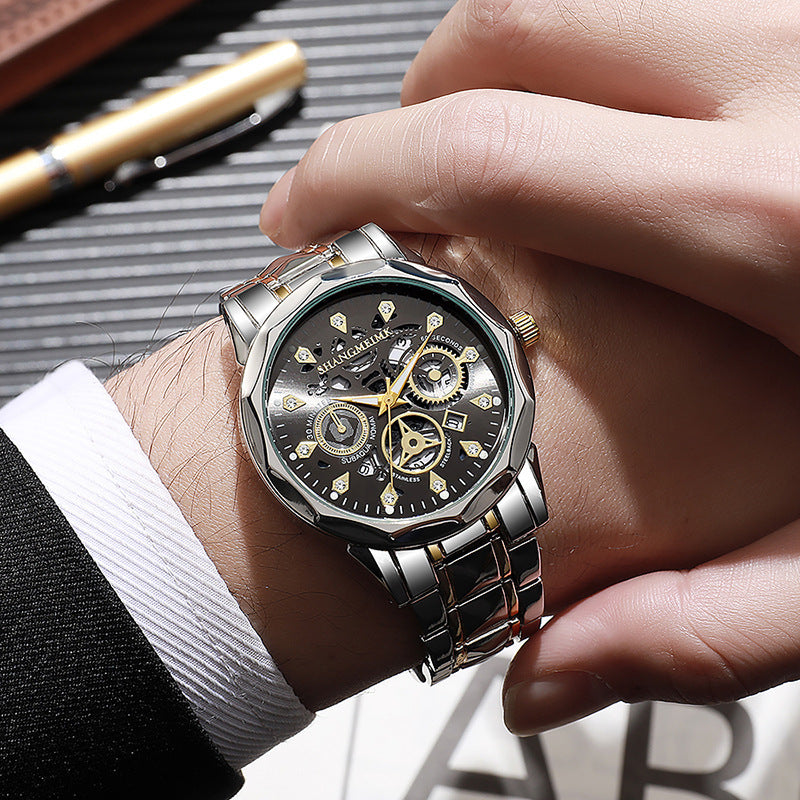 Shangmei brand trendy fashion waterproof luminous business automatic quartz embossed hollow-out men's watch