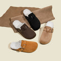 Birkenstock women's 2025 new autumn/winter slip-on warm fleece-lined fuzzy birkenstock shoes, lazy closed-toe half-slipper cotton shoes