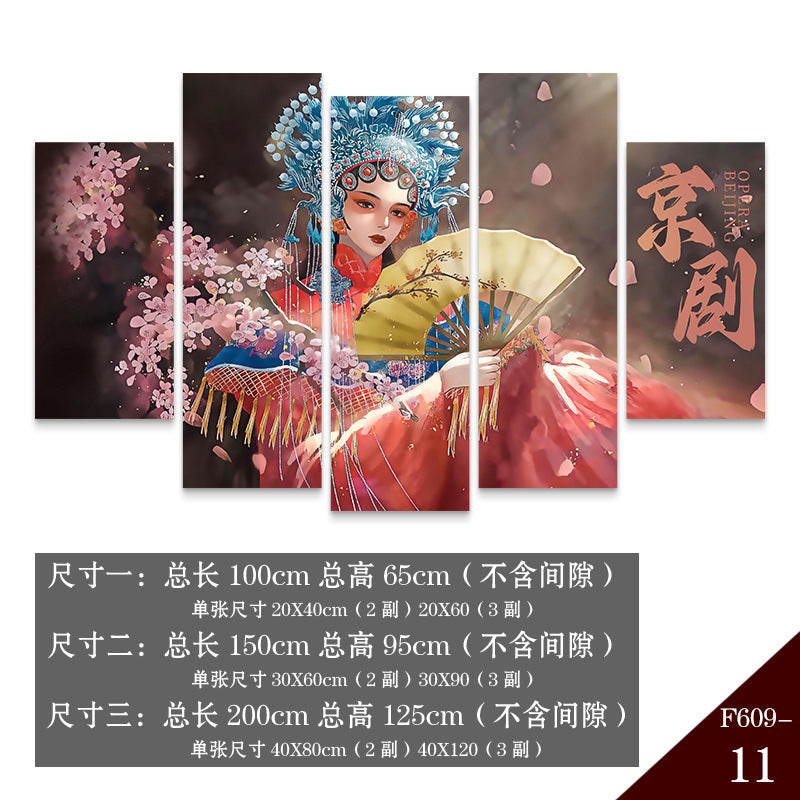 Guochaofeng wall decoration painting Hot pot restaurant hotel box background wall mural Peking Opera Huadan face painting