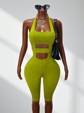 new solid color bodysuit - slim fit activewear, casual halter neck, open back jumpsuit - fashionable and high-end