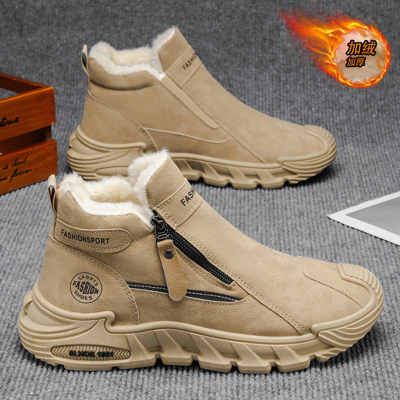 2025 winter trend: new high-top cotton shoes - bestselling men's non-slip work boots, versatile, warm, thick-soled, fleece-lined cotton boots