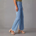 European and american distressed jeans for women - new  style loose wide leg streetwear washed denim pants