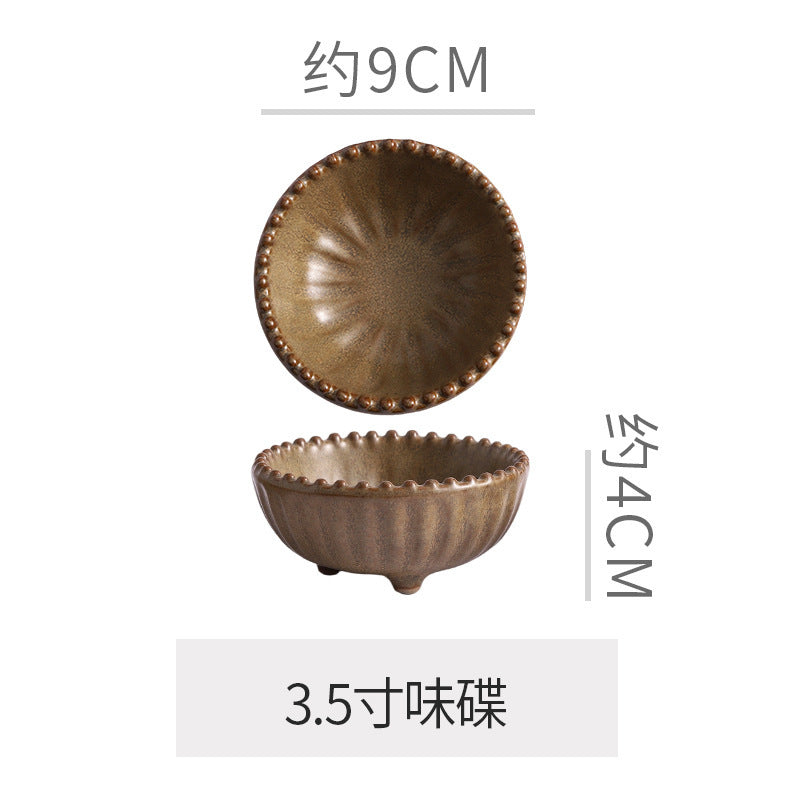 Vintage-style rustic ceramic bowls, plates, and dishes - creative beaded edge steak plates and dessert bowls for restaurants and hotels - premium presentation