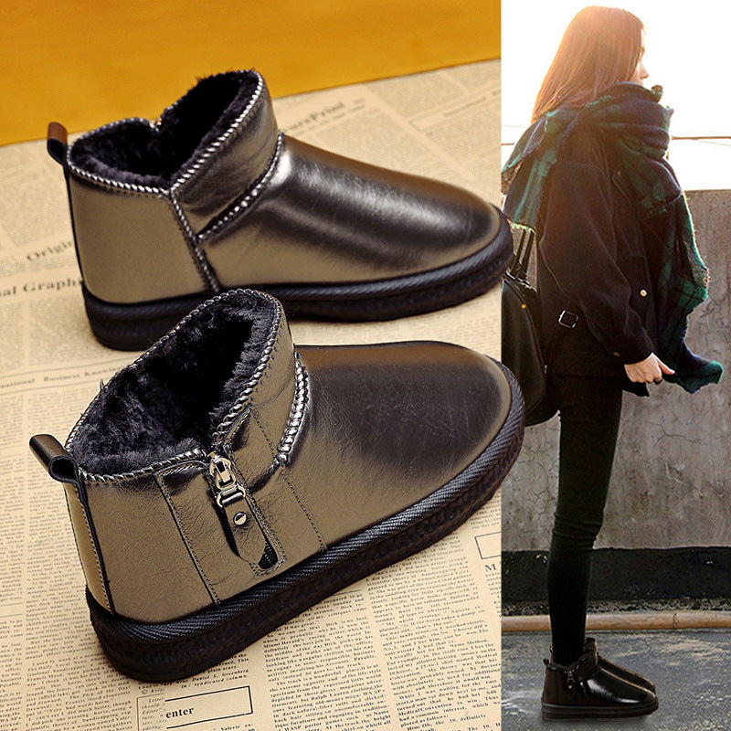 Snow boots women's 2025 winter short boots short boots piled thickened women's shoes fur integrated versatile cotton shoes piled warm