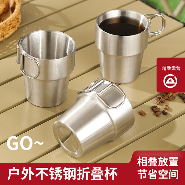 Cross-border 304 stainless steel folding water cup Ultra-light outdoor camping mountaineering cup, double-layer thermal insulation mug coffee cup