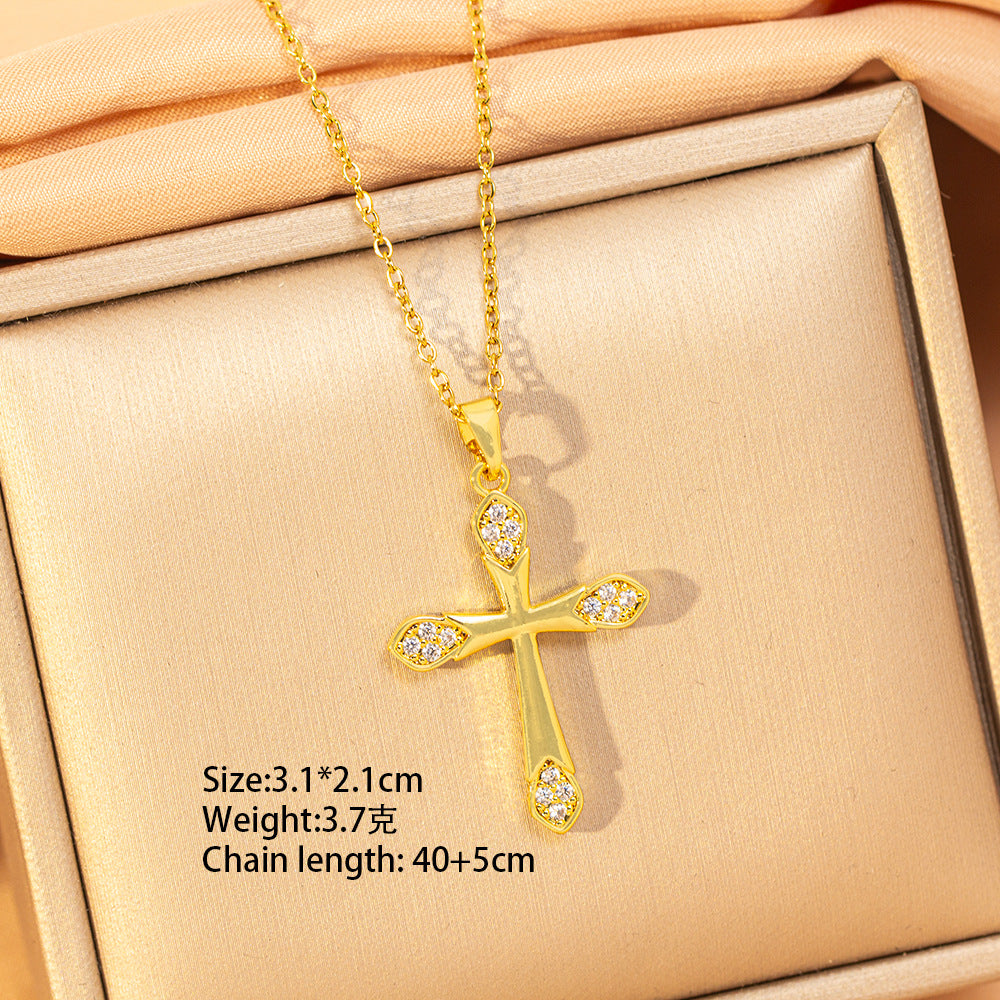[titanium steel] fashion cross-border hot-selling cross necklace for women, simple, fashionable, high-end, versatile sweater chain jewelry