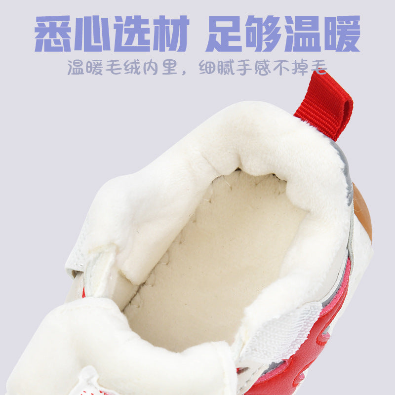 Toddler shoes for baby boys 0-1-3 years old, autumn/winter infant shoes for baby girls, soft sole children's shoes, fleece-lined and thickened cotton shoes