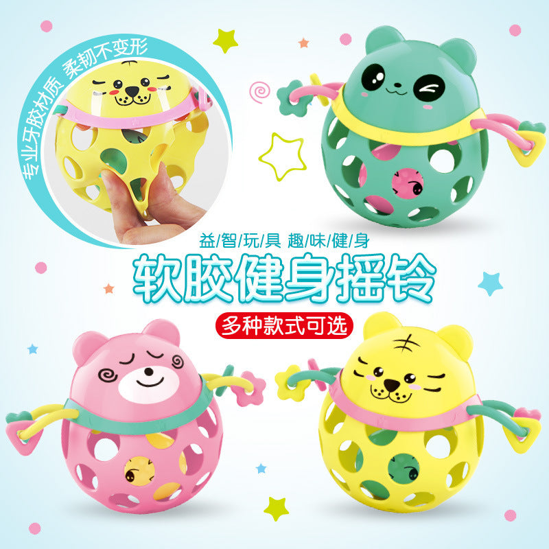 Cross-border baby hand rattle toy 0-3-6-December baby educational hand ball toy, animal soft glue toothpaste