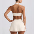 Shockproof with chest pad high elastic brushed fitness tops tennis skirt halter sports intimates short skirt yoga suit for women