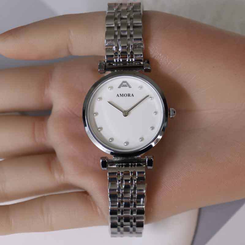Anima red rhinestone steel band diamond-accented waterproof women's watch - luxury fashion quartz wristwatch with butterfly clasp