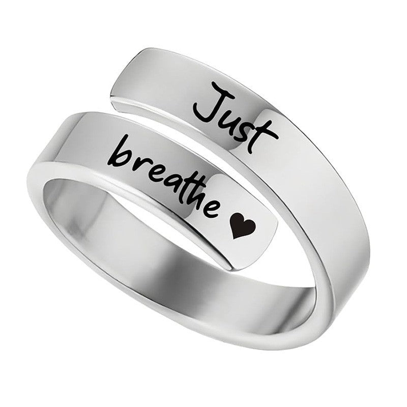 Amazon new jewelry casual blackened just breathe heart women's open adjustable ring