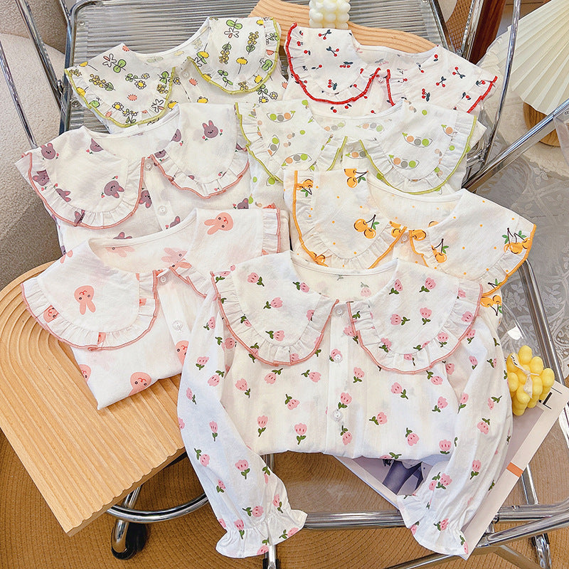 spring/autumn new collection: pure cotton shirt blouse for girls - peter pan collar, babydoll style, fresh & trendy outerwear/undershirt
