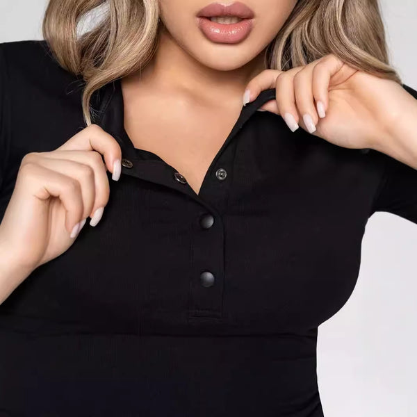 Cross-border  women's clothing Europe and the United States tight button T-shirt short-sleeved top women's primer fashion casual T-shirt