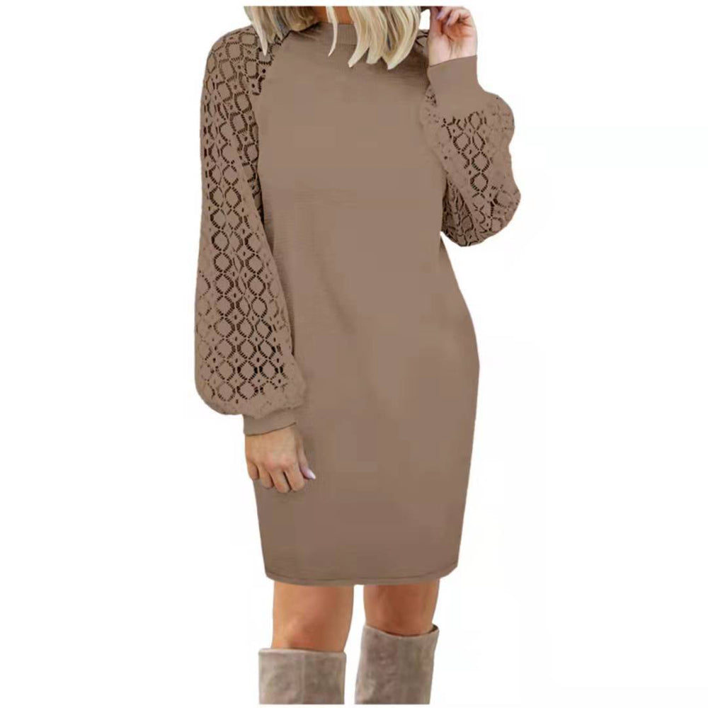 foreign trade   european and american new women's patchwork lace long sleeve knit dress