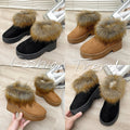 new cross-border faux mink fur boots for women - round toe, chunky sole, plush lined, fluffy snow boots