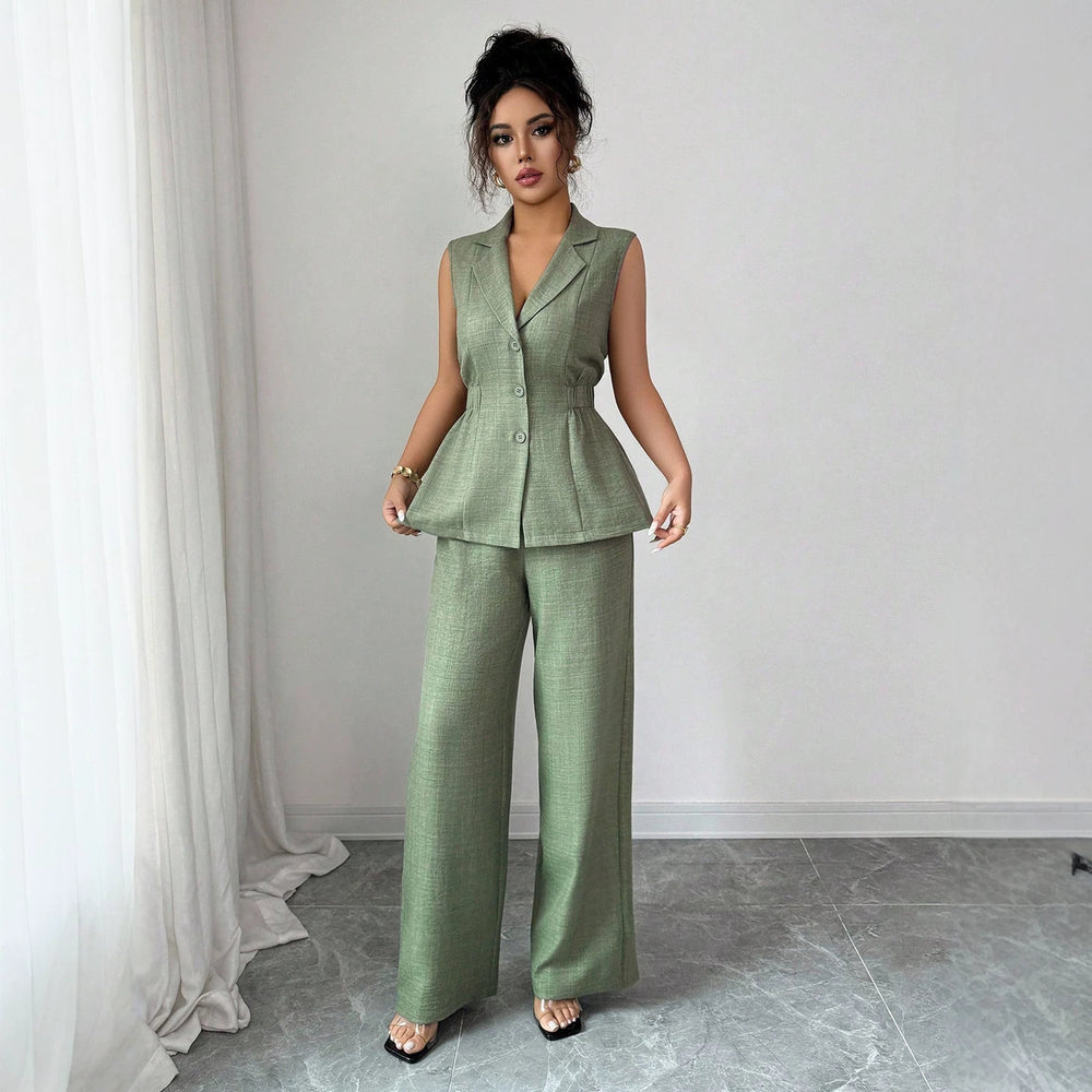 fashionsummernew arrival waist vest wide-leg pants suit suit collar casualwork clothingtwo-piece set