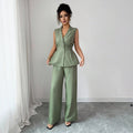 fashionsummernew arrival waist vest wide-leg pants suit suit collar casualwork clothingtwo-piece set