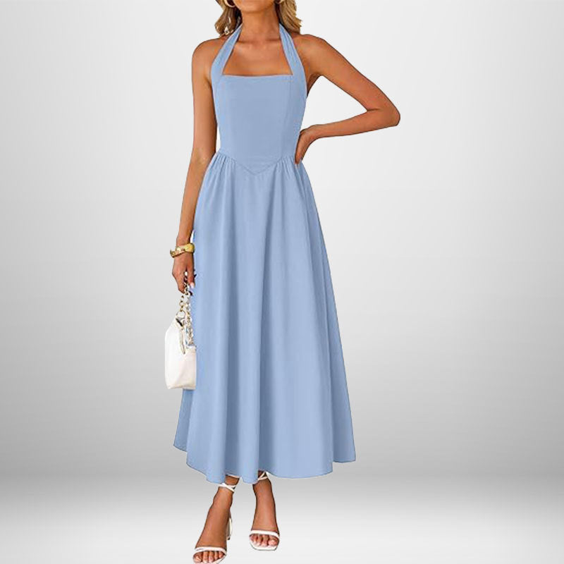cross-border e-commerce women's fashion: european and american summer new arrivals - stylish and elegant wide strap halter neck backless dress