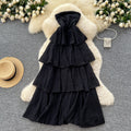 Sleeveless bandeau dress women's summer french style cinched waist slimming elegant vacation style long dress fairy cake dress