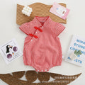 Newborn baby summer lightweight chic breathable outfit - baby girl's triangular cheongsam style flutter sleeve romper bodysuit