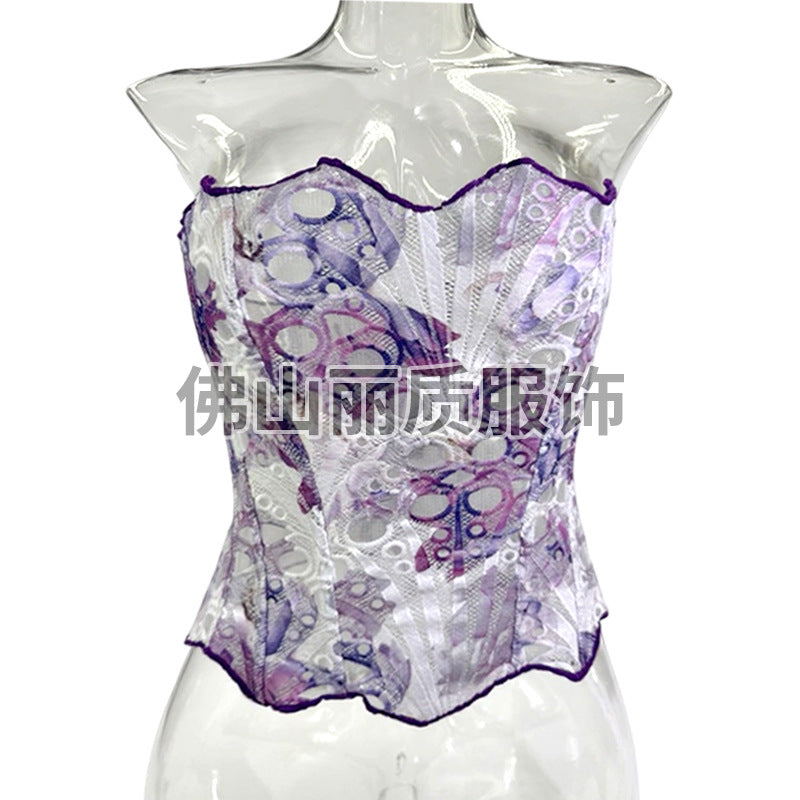 European and american court style hollow-out lace mesh corset bustier - breathable mesh sexy shaping top
