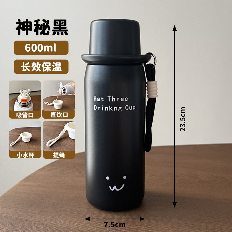 Cute cartoon high-value insulated tumbler, 316 stainless steel, women's outdoor school double-drink tea and water separation portable water bottle