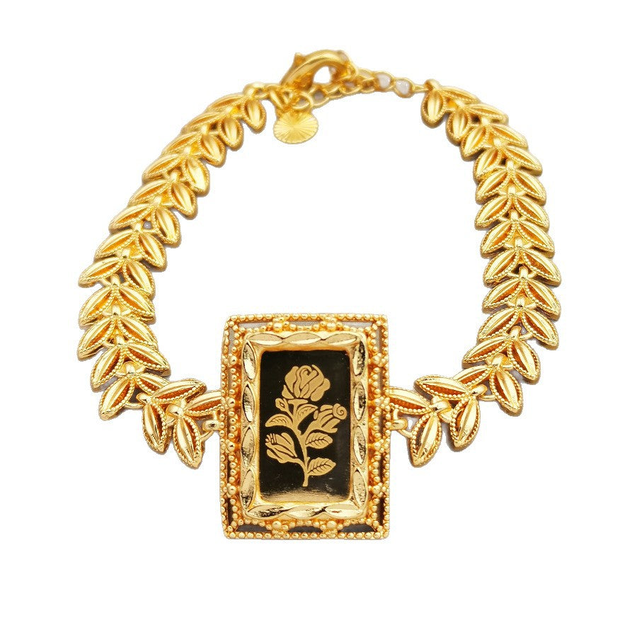 Vintage-inspired rose pattern square pendant bracelet, perfect for women's holiday parties, bridal showers, and weddings