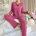 New european and american style cross-border  hot-selling black trim casual loungewear set - fleece knit ribbed home outfit, suitable for wearing outdoors