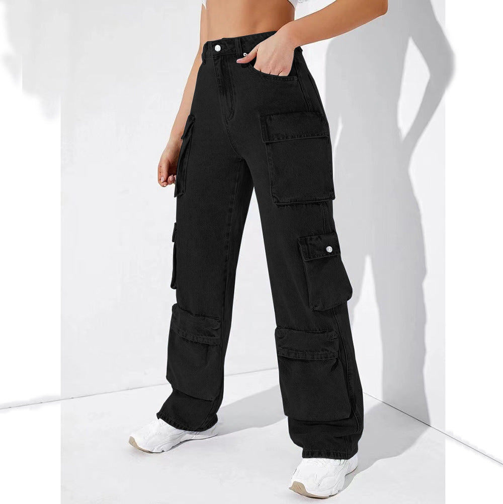 European and american clothing:  fashion hot-selling trendy multi-pocket cargo pants, high-stretch african plus-size jeans