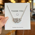 X-8389 silver double love necklace [titanium steel chain copper inlaid zirconium pendant]